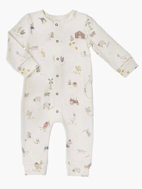 Pehr Farm Print Long Sleeve Organic Cotton Placket Romper in Size 12-18 months
